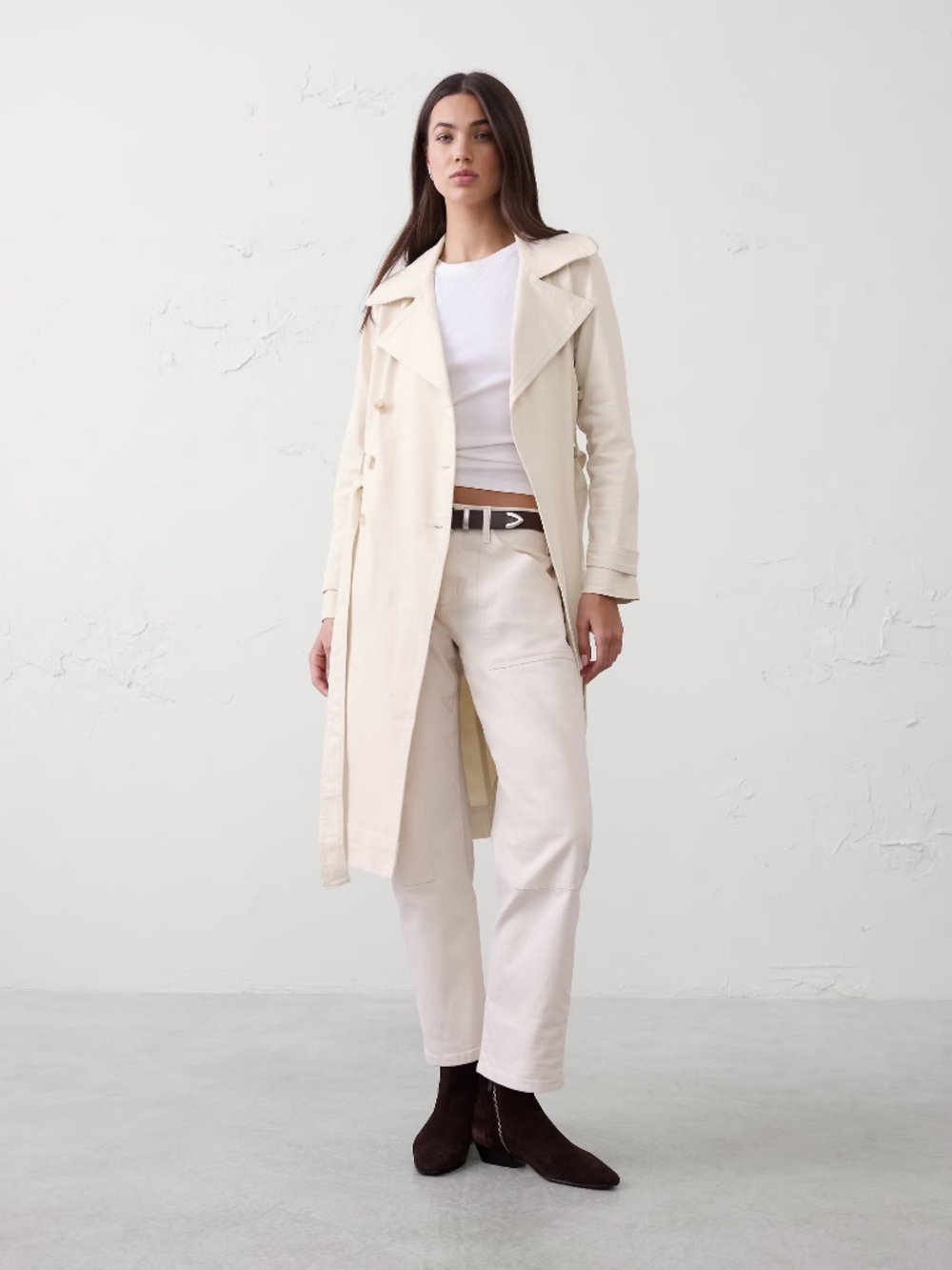 Banana Republic Factory Ecru Denim Double Breasted Trench Coat Medium
